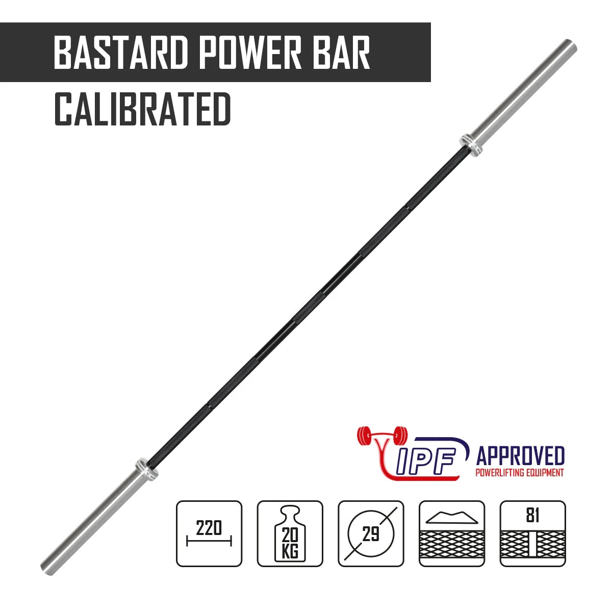 Kalibrierte 20kg Bastard Power Bar - Schwarzer Hantelschaft, IPF Zertifiziert 2 Kalibrierte 20kg Bastard Power Bar - Schwarzer Hantelschaft, IPF Zertifiziert – Bild 2