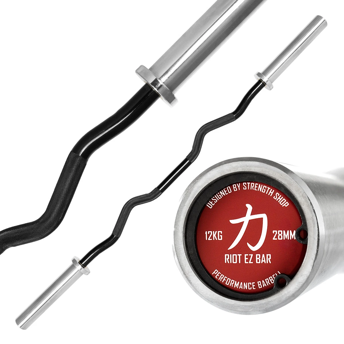 Riot SZ Curl-Hantel, 12kg - Schwarzer Schaft 1 Riot SZ Curl-Hantel, 12kg - Schwarzer Schaft